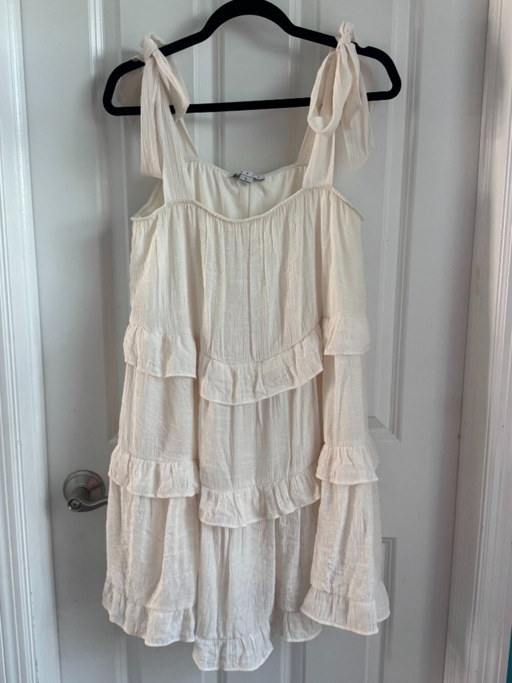 HYFVE Tiered Ruffle Dress With Shoulder Ties in Cream Size L